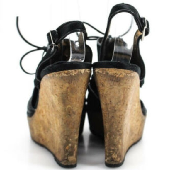Bui Nylon Lace Up Sling Back Cork Wedges Heels 8 - Picture 4 of 5